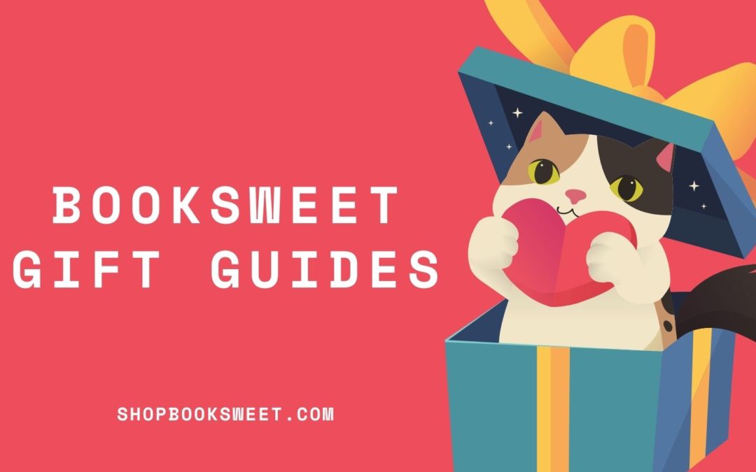 Booksweet Gift Guides text with illustrated cat holding a heart in a box.